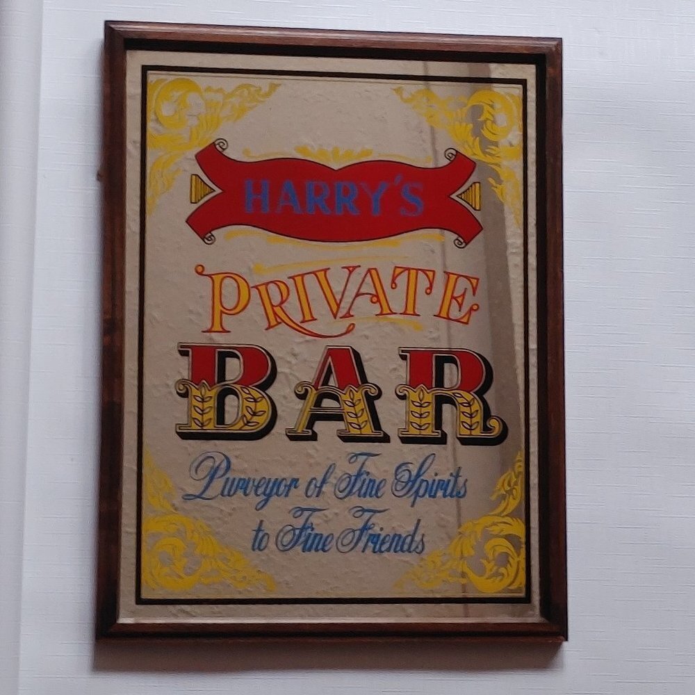 VINTAGE BAR Mirror Harry's Private Bat Purveyor of Fine Spirits to Fine Friends